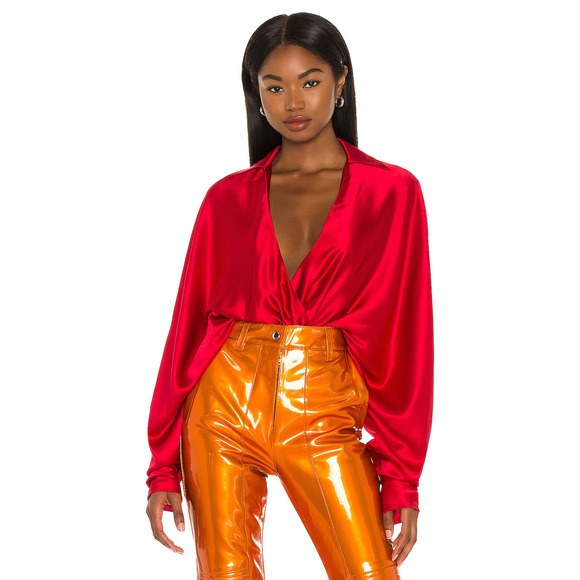 LaQuan Smith Tops - LaQuan Smith Silk Tuxedo Bodysuit Scarlet Size M